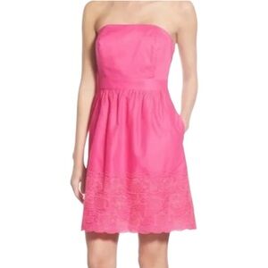 NWT Vineyard Vines Bright Pink Fish Eyelet Dress Size 0 Strapless Summer $198